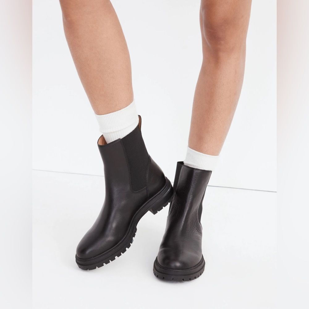Madewell The Bradley Chelsea Black Leather is Lugsole Boot 5